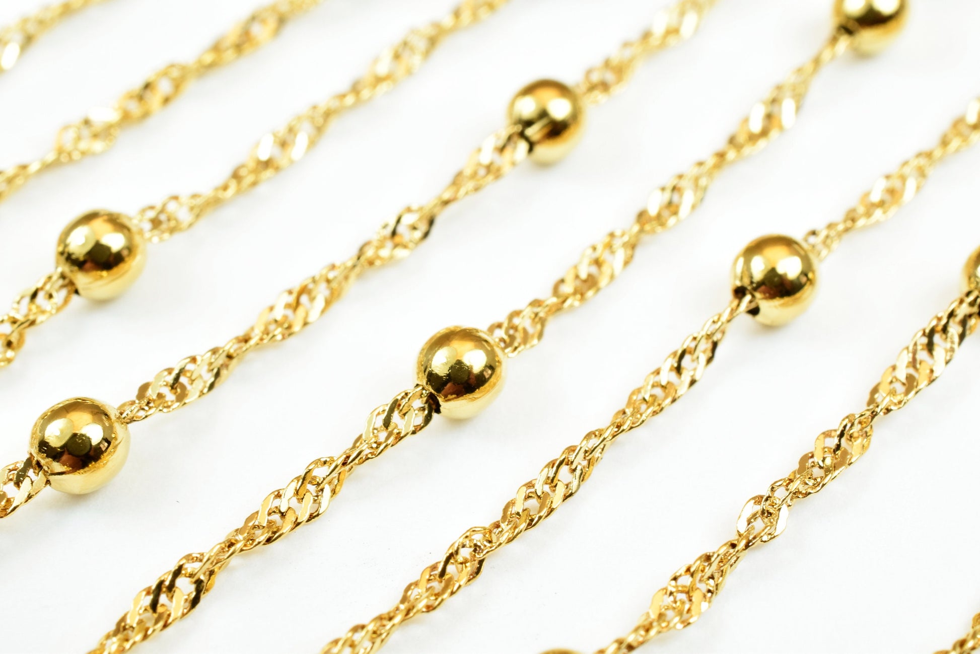 18K Gold Plated tarnish resistant Singapore Satellite Chain Ball Size 3.5mm Twisted Chain Size 2mm for Jewelry Making GFC049 Sold by Foot