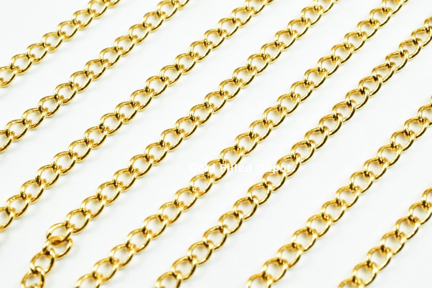 3 Foots 18K Gold Filled Chain Cable Link Chain Width 3mm Thickness 1mm Gold-Filled finding for Gold Filled Jewelry Making - BeadsFindingDepot