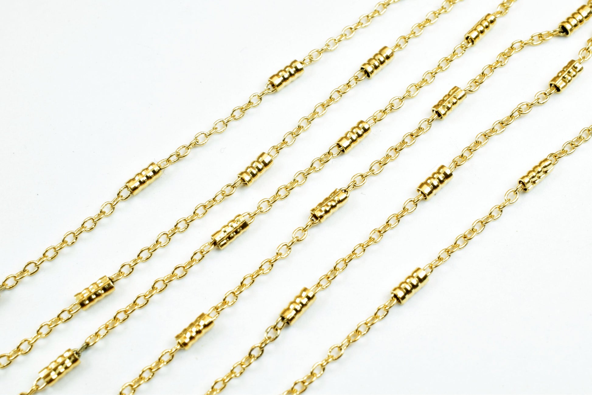 18K Gold Plated* tarnish resistant Bar Chain, Cable Chain, Bar Size 2mm Chain Size 1mm for Jewelry Making GFC050 Sold by Foot