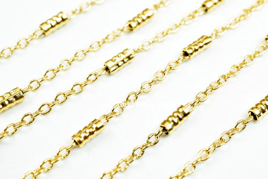 Gold-plated chain with barrel clasps for jewelry making.