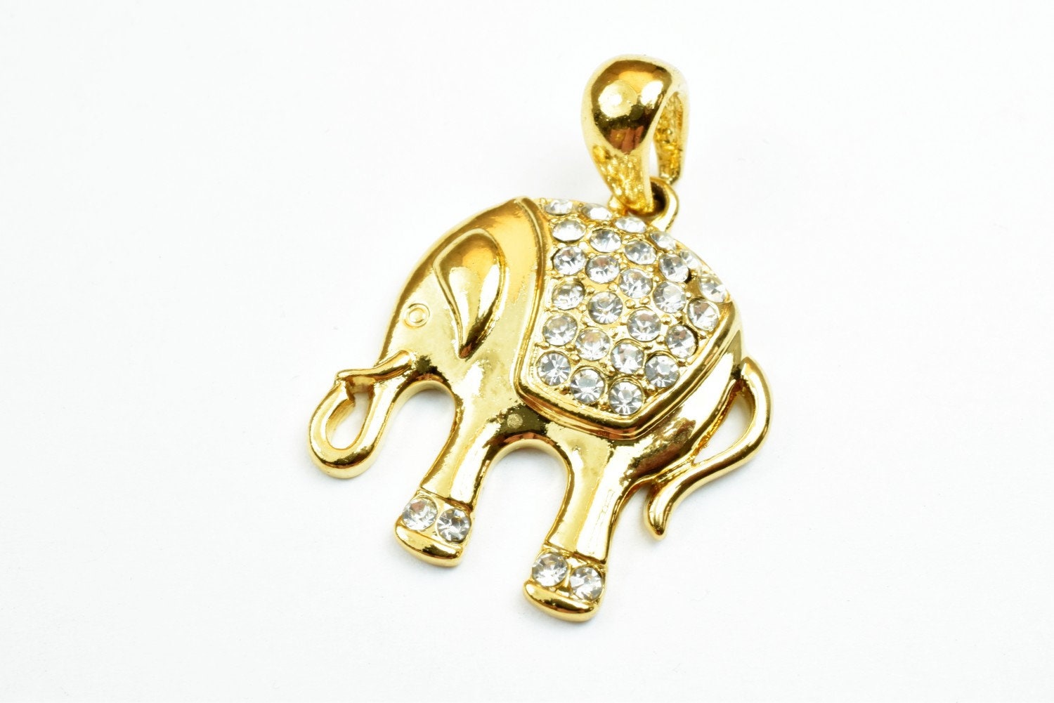 18K as Gold Filled* Elephant Pendant Charm Size 28x23.5mm With CZ Cubic Zirconia Stone as Gold Filled* Pendant For Jewelry Making GP138