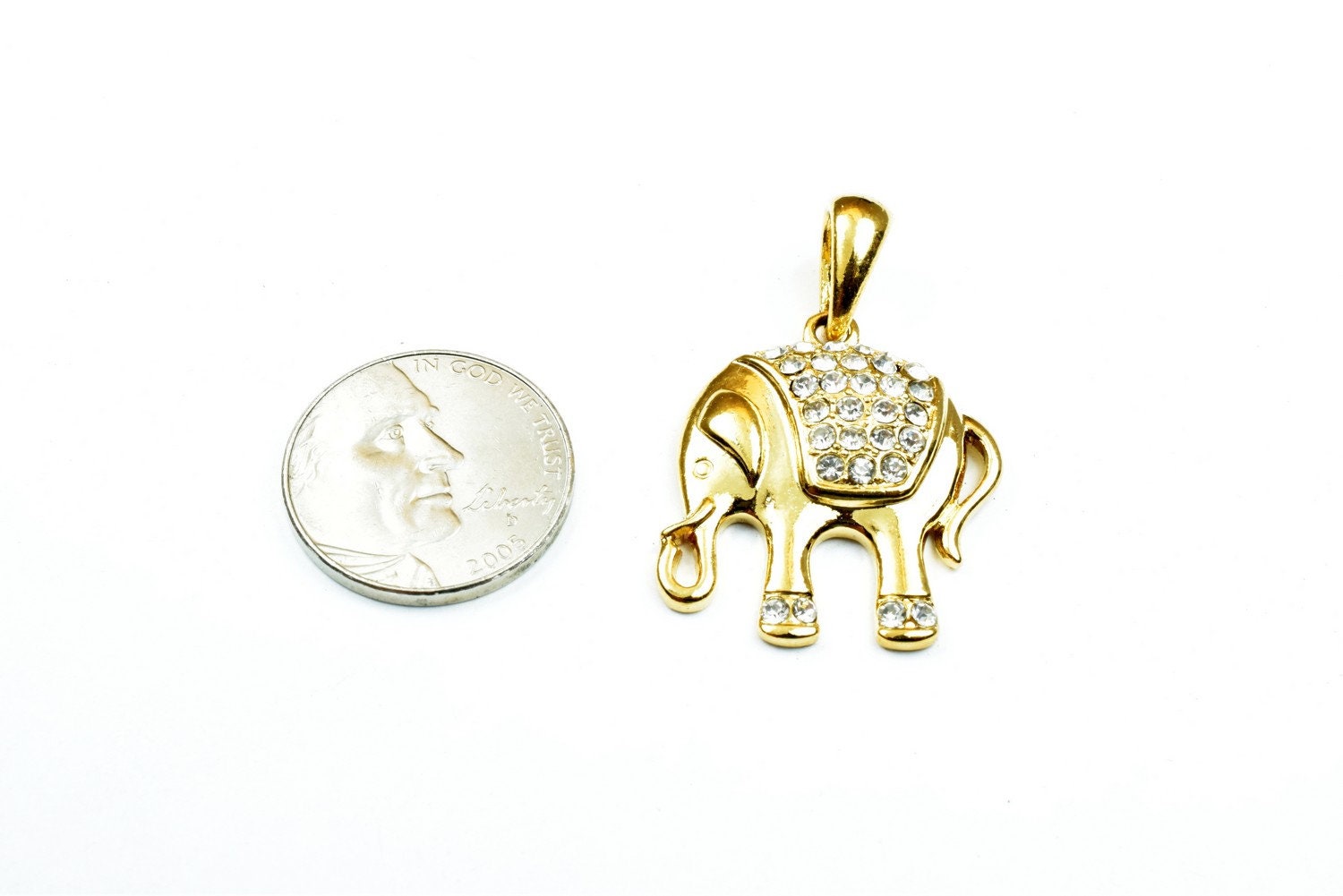 18K as Gold Filled* Elephant Pendant Charm Size 28x23.5mm With CZ Cubic Zirconia Stone as Gold Filled* Pendant For Jewelry Making GP138