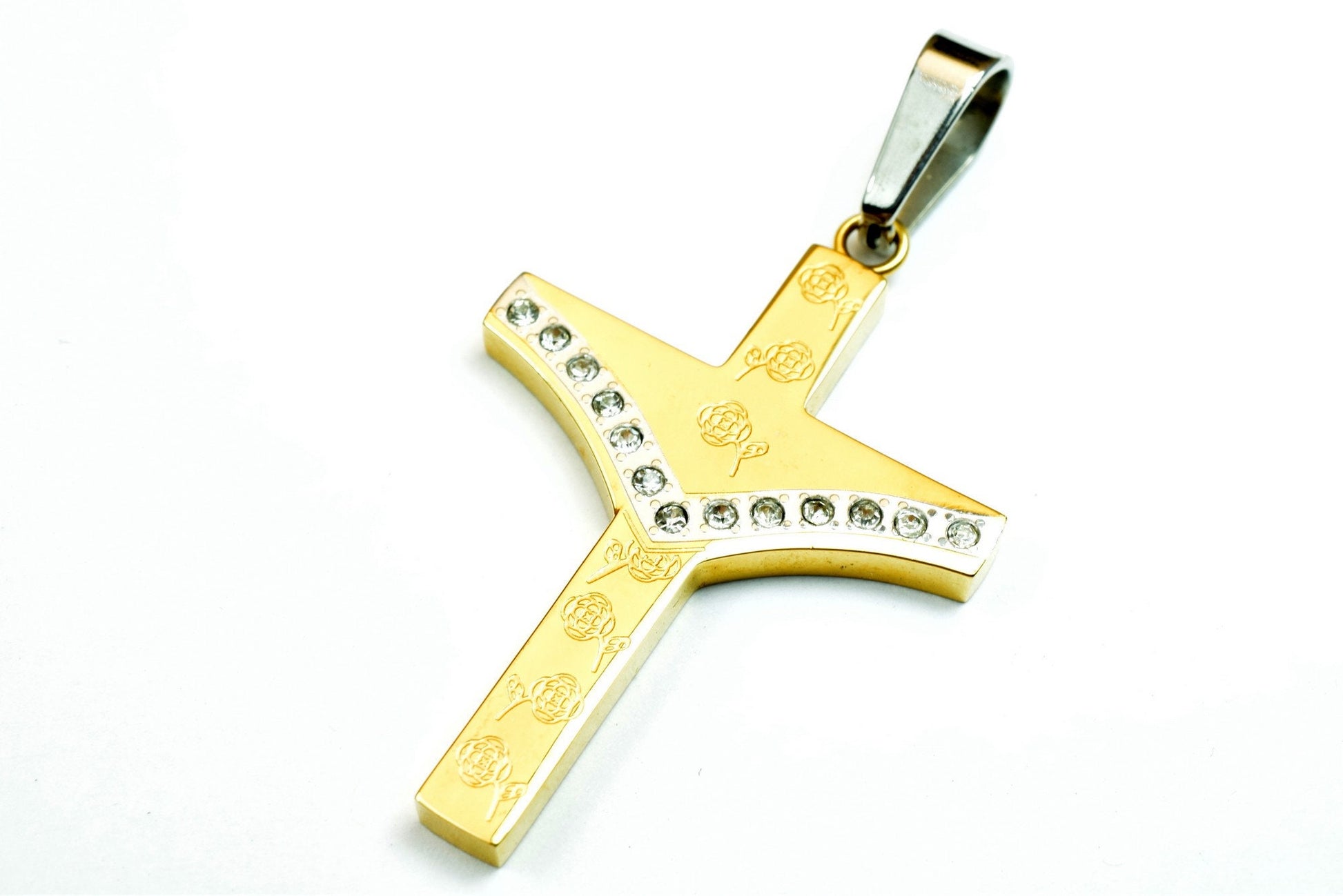 18K Gold Filled Cross Religious Pendant Stainless Steel Size 42x29mm Christian Religious, First Communion Baby Baptism For Jewelry Making