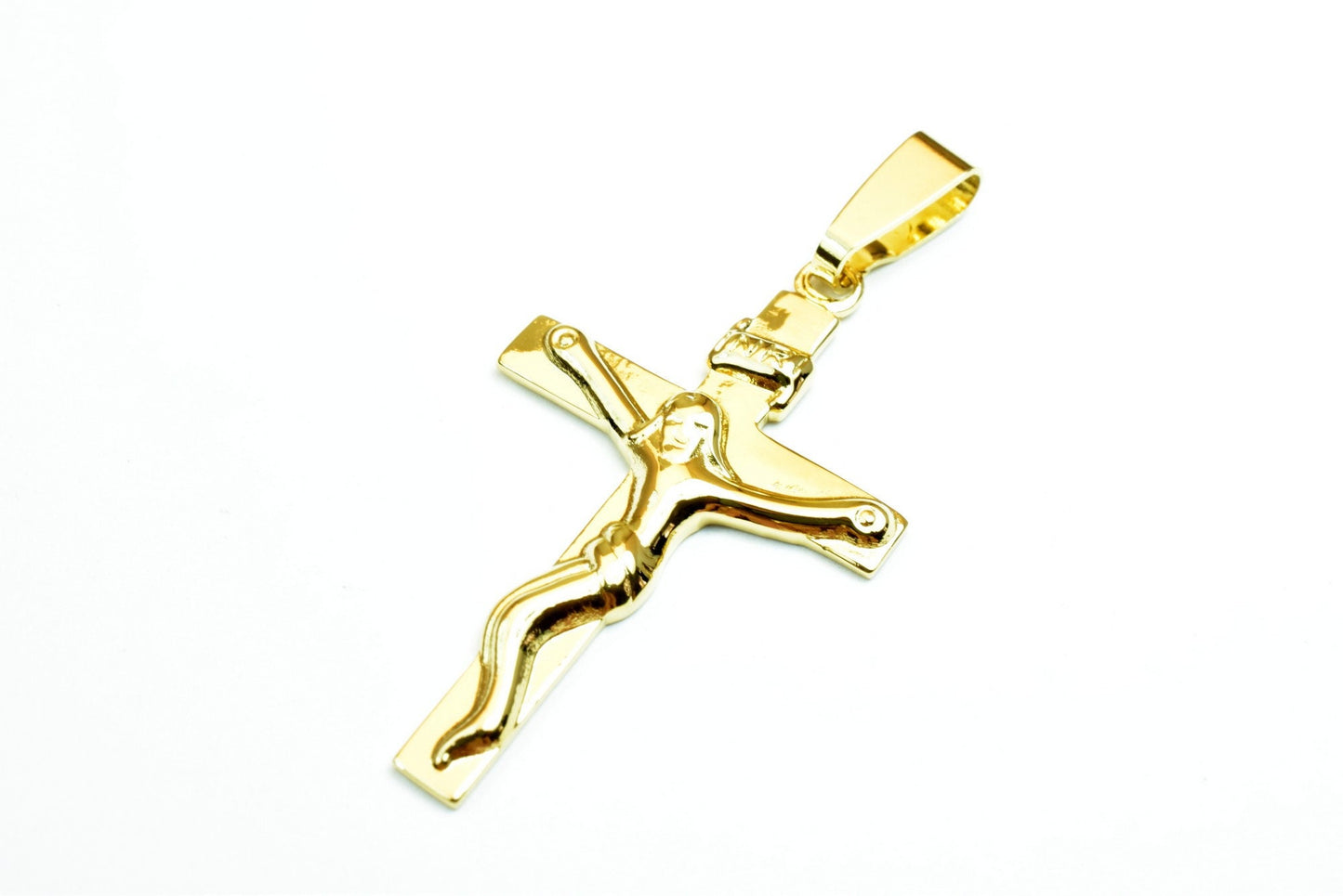 18K as Gold Filled* Religious Cross Pendant With Jesus Size 39x23mm For Rosary Baby Christening Baptism Gift Christening Gift Jewelry Making