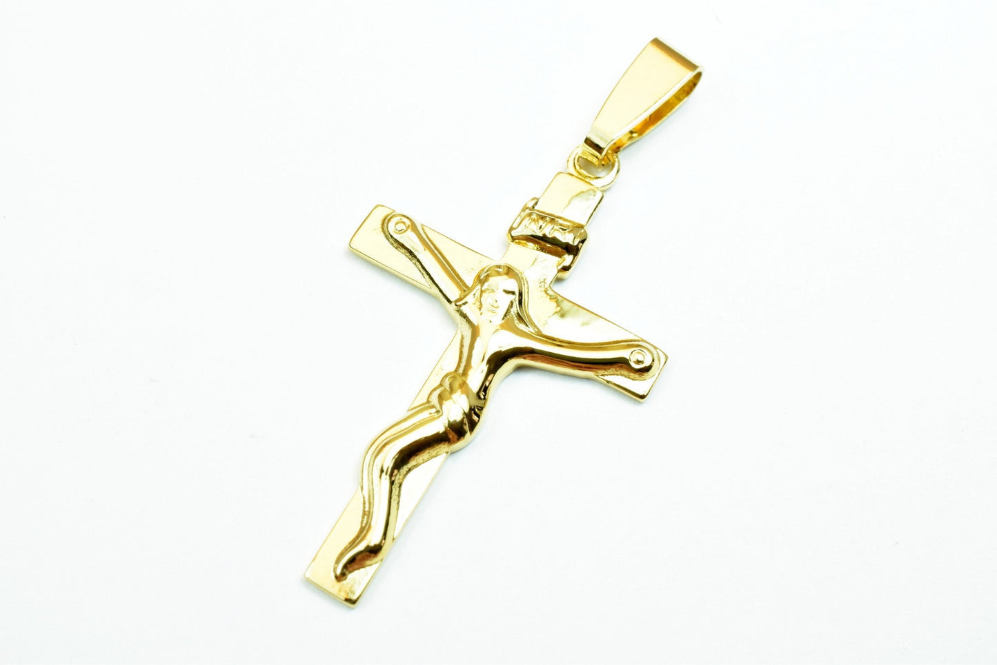 18K as Gold Filled* Religious Cross Pendant With Jesus Size 39x23mm For Rosary Baby Christening Baptism Gift Christening Gift Jewelry Making