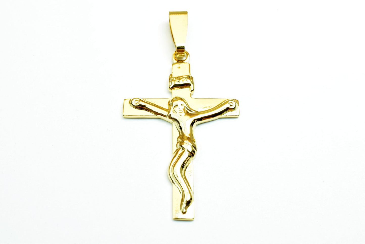 18K as Gold Filled* Religious Cross Pendant With Jesus Size 39x23mm For Rosary Baby Christening Baptism Gift Christening Gift Jewelry Making