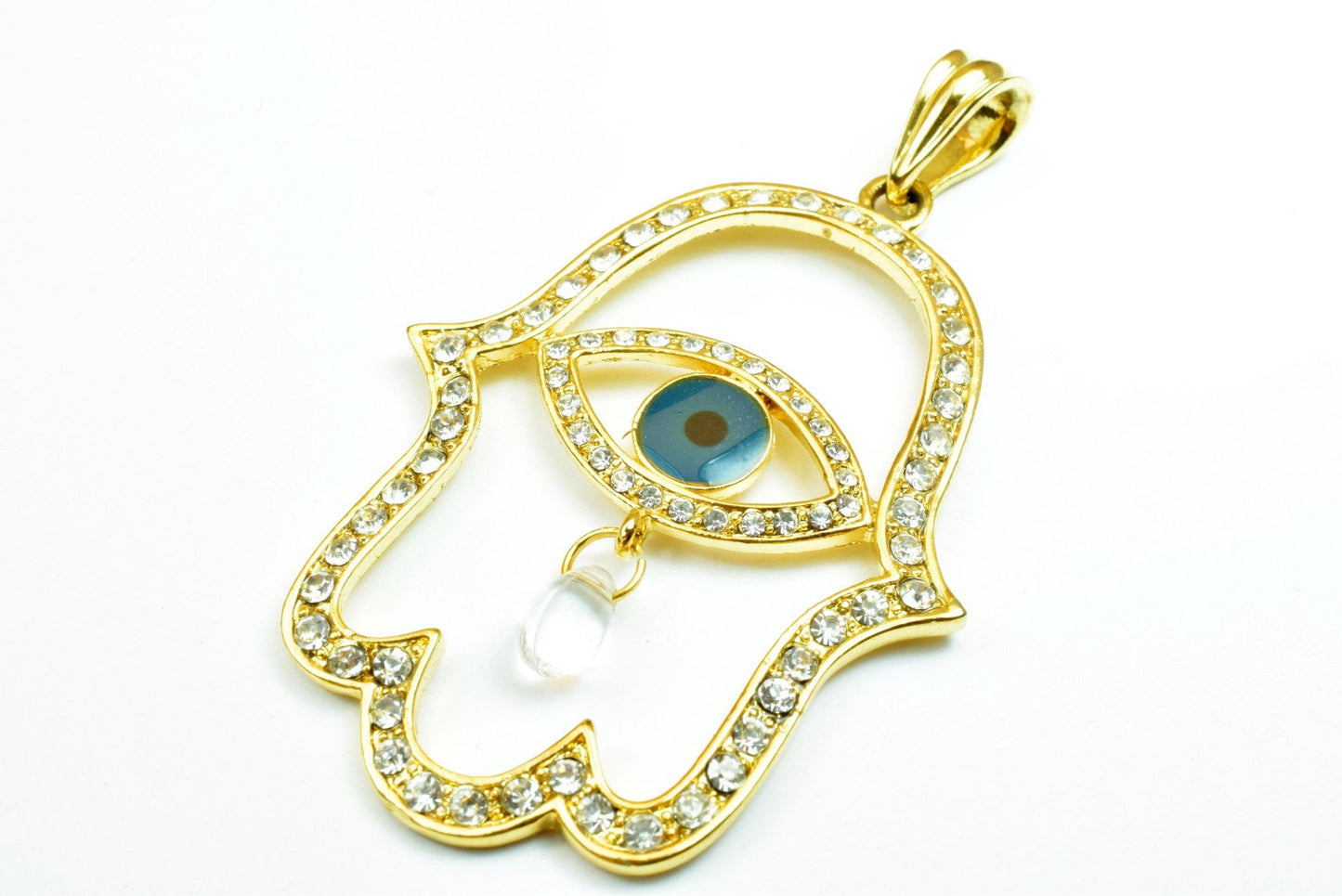 18K as as Gold Filled* tarnish resistant Hamsa Evil Eye Pendant Size 63x45mm With Rhinestone CZ Cubic Zirconia For Jewelry Making