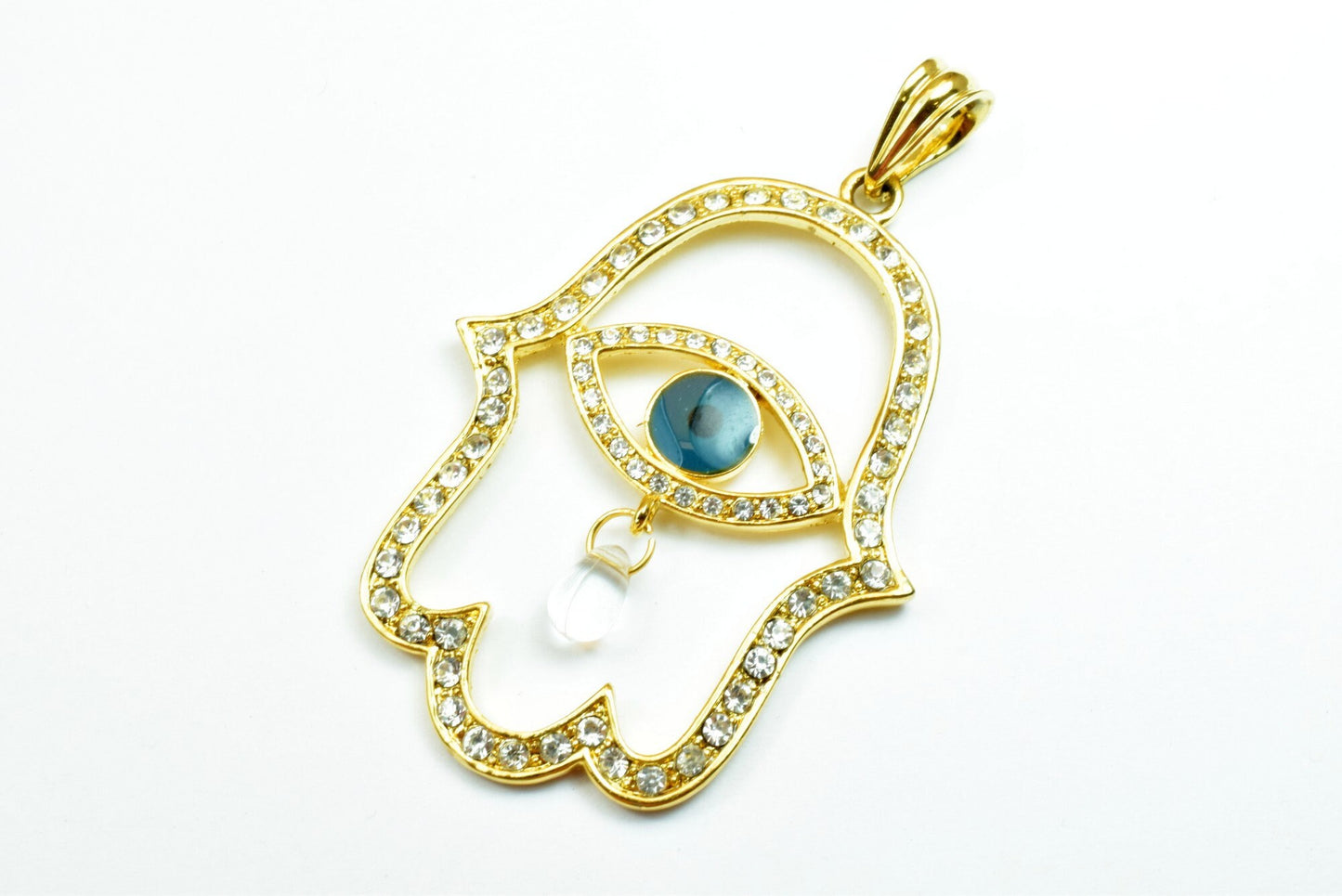 18K as as Gold Filled* tarnish resistant Hamsa Evil Eye Pendant Size 63x45mm With Rhinestone CZ Cubic Zirconia For Jewelry Making