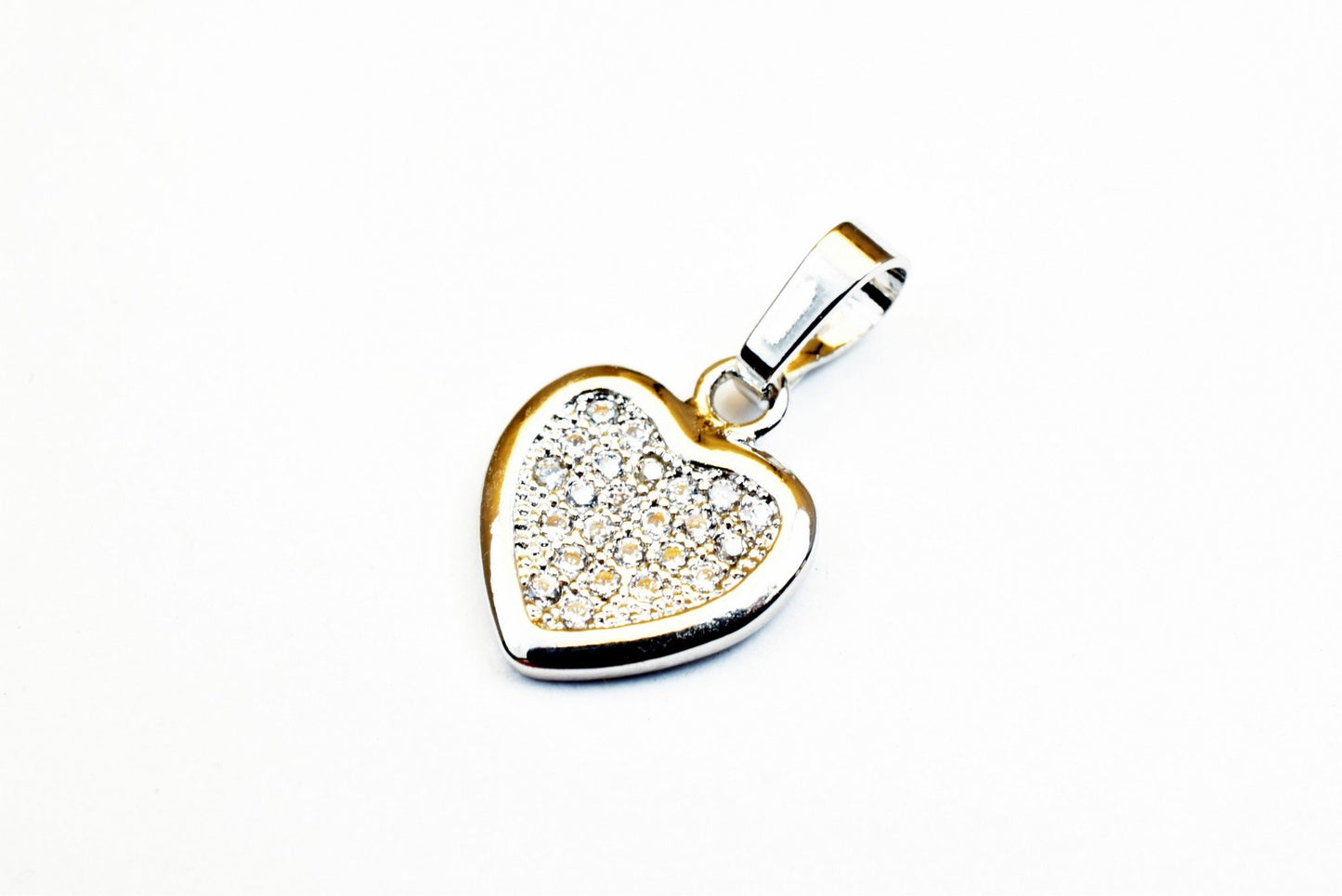 White Gold Filled Heart Charm Love Pendant Size 13x10mm, CZ Cubic Zirconia Rhinestone Crystal Pave Bling Bling Findings For Jewelry Making