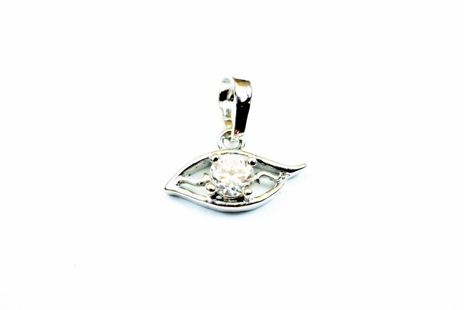 White as Gold Filled* Evil Eye Charm Pendant Size 8x13mm With CZ Cubic Zirconia Rhinestone Crystal Bling Bling Findings For Jewelry Making