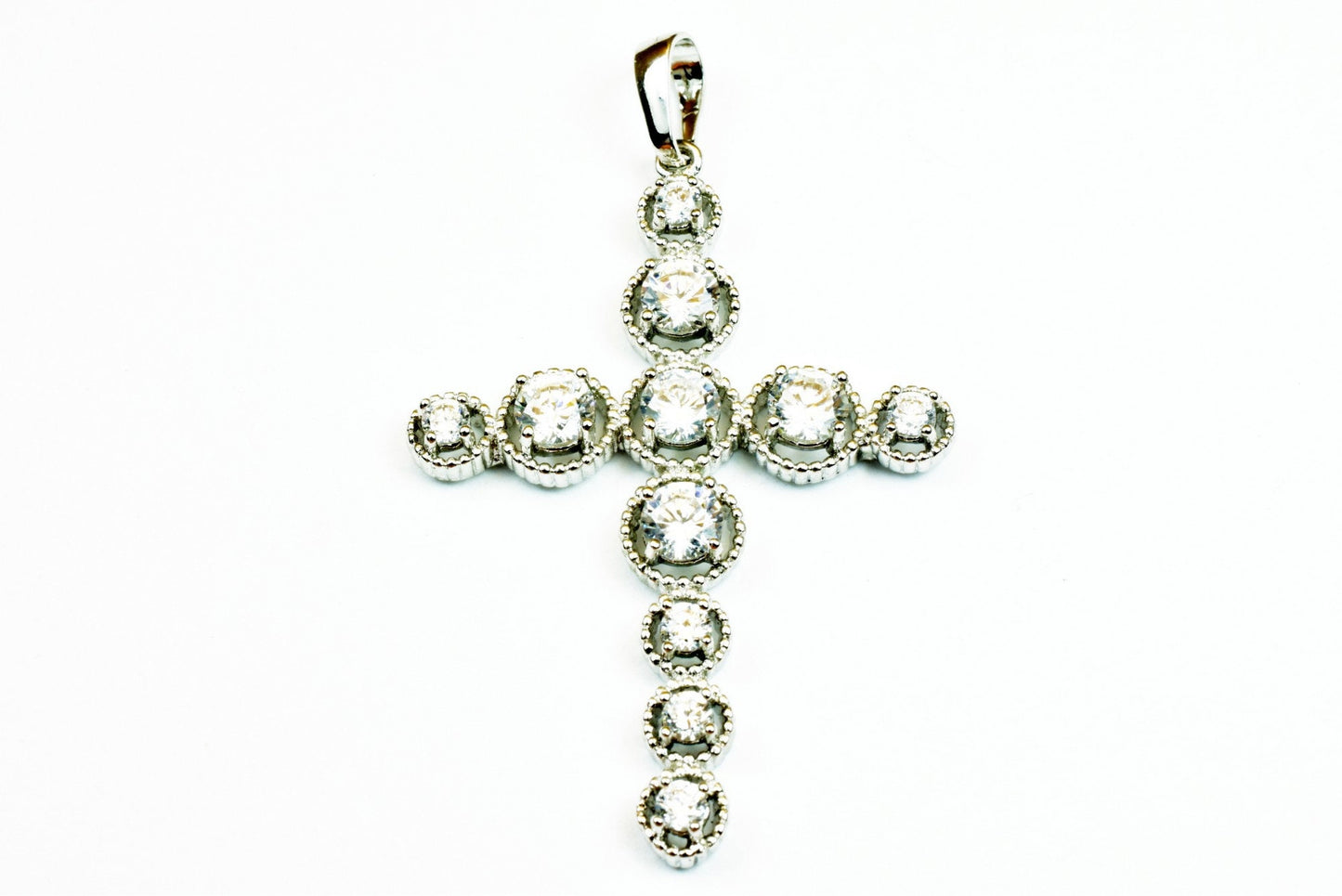 White Gold Filled Cross Pendant Clear CZ Cubic Zircon Rhinestone Rhodium Plated Charm Size 48x34mm Thickness 5mm Findings For Jewelry Making