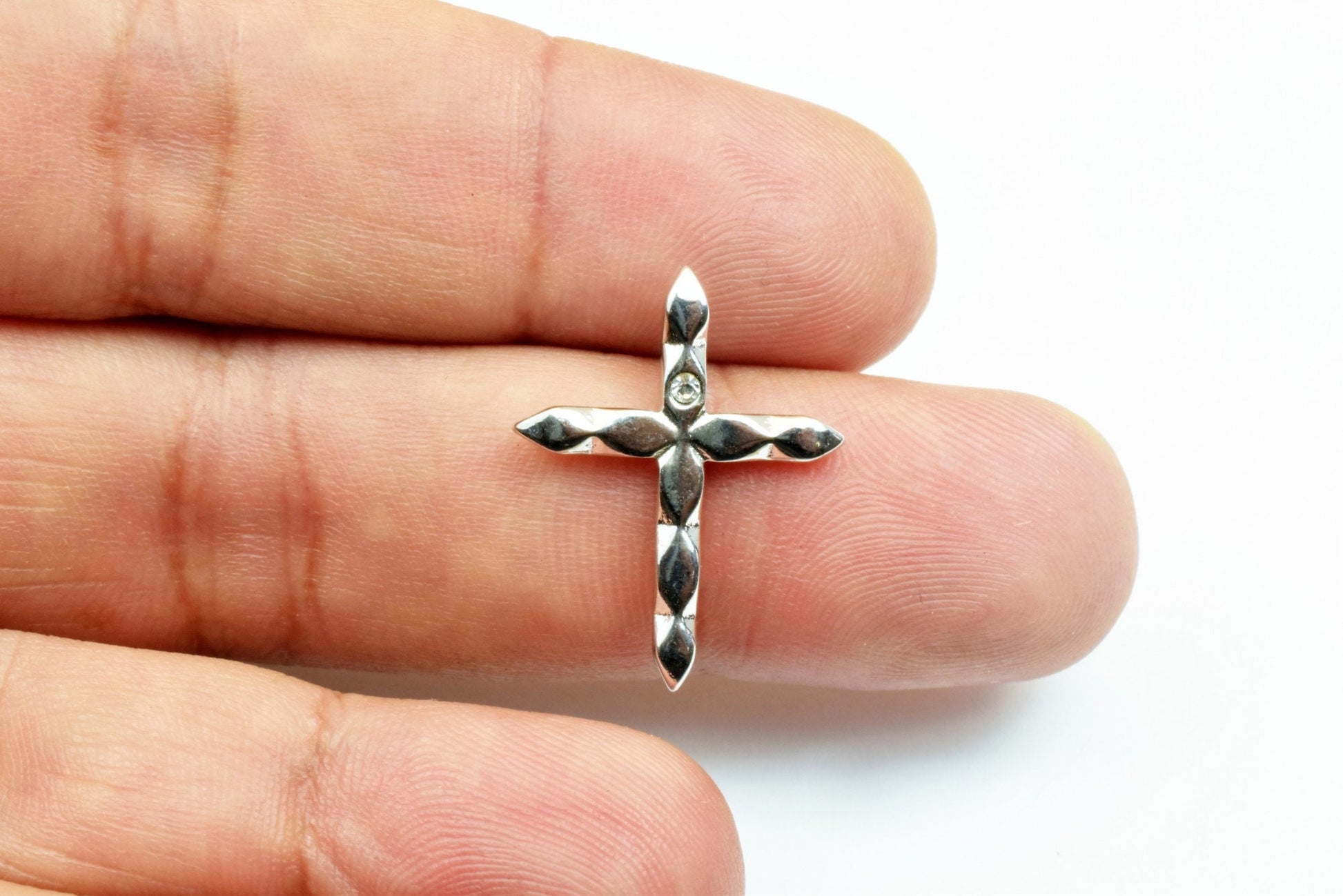 White as Gold Filled* Cross Pendant Rhodium Charm Size 23x18mm Thickness 1.5mm Bohemian Religious Findings For Jewelry Making