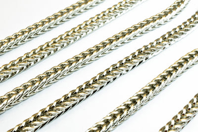 Spiga or Wheat Rhodium Filled White Gold Filled Chain 22" Inch, Size 4x4.5mm CS8 For Jewelry Making