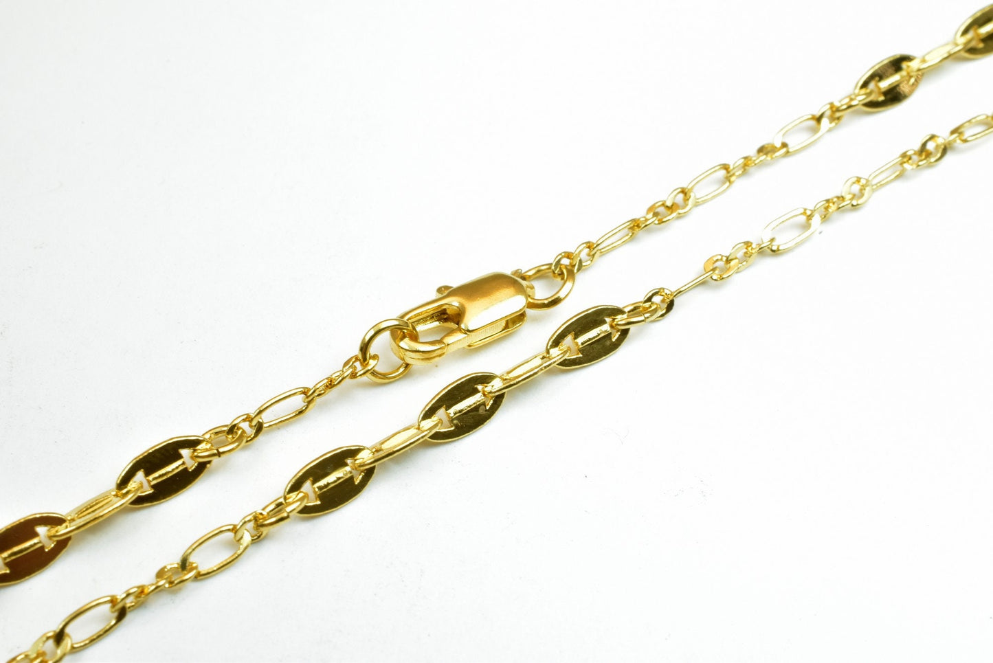 18K Gold Filled EP Mixed Cuban Cable Bar Chain 17 1/4" Inches Long 4mm Width 1.5mm Thickness Findings For Jewelry Making CG484