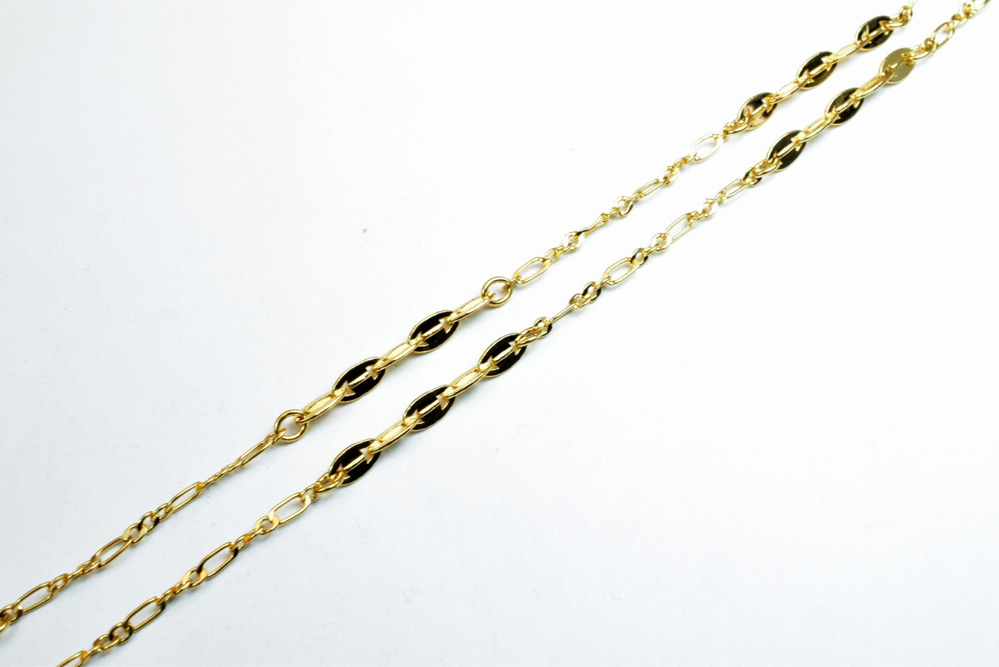 18K Gold Filled EP Mixed Cuban Cable Bar Chain 17 1/4" Inches Long 4mm Width 1.5mm Thickness Findings For Jewelry Making CG484