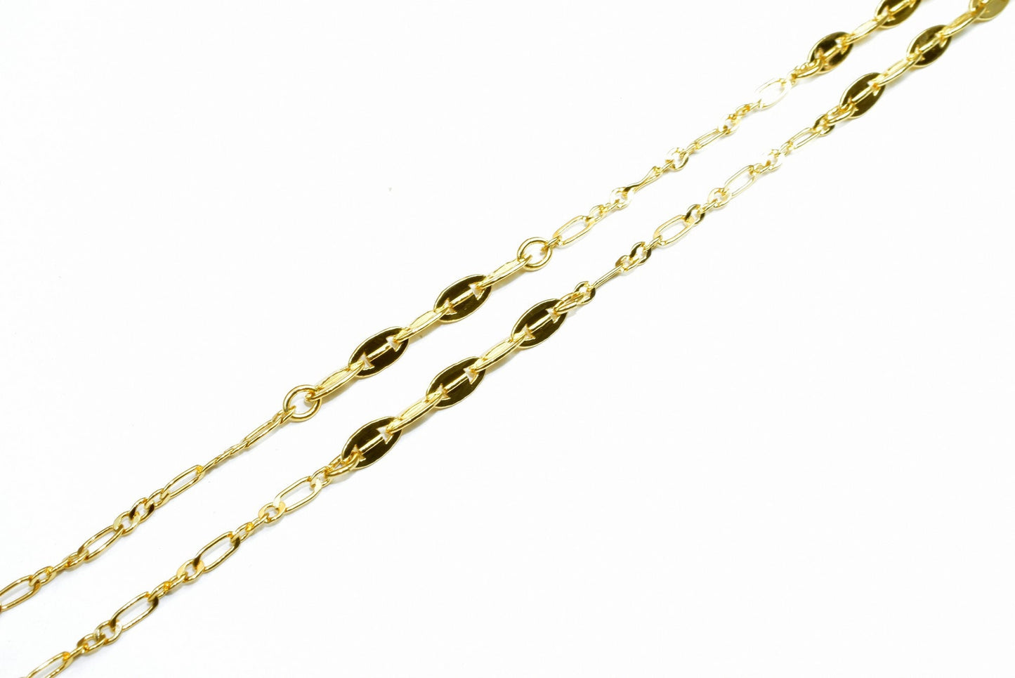 18K Gold Filled EP Mixed Cuban Cable Bar Chain 17 1/4" Inches Long 4mm Width 1.5mm Thickness Findings For Jewelry Making CG484