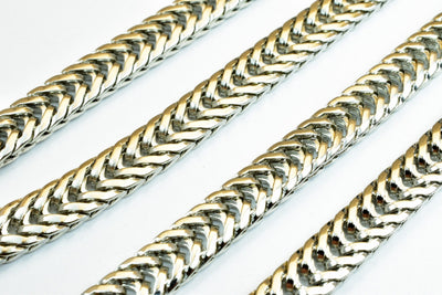 Spiga or Wheat Rhodium Filled White Gold Filled Chain 22 1/4" Inch, Size 8x3mm CS14 For Jewelry Making