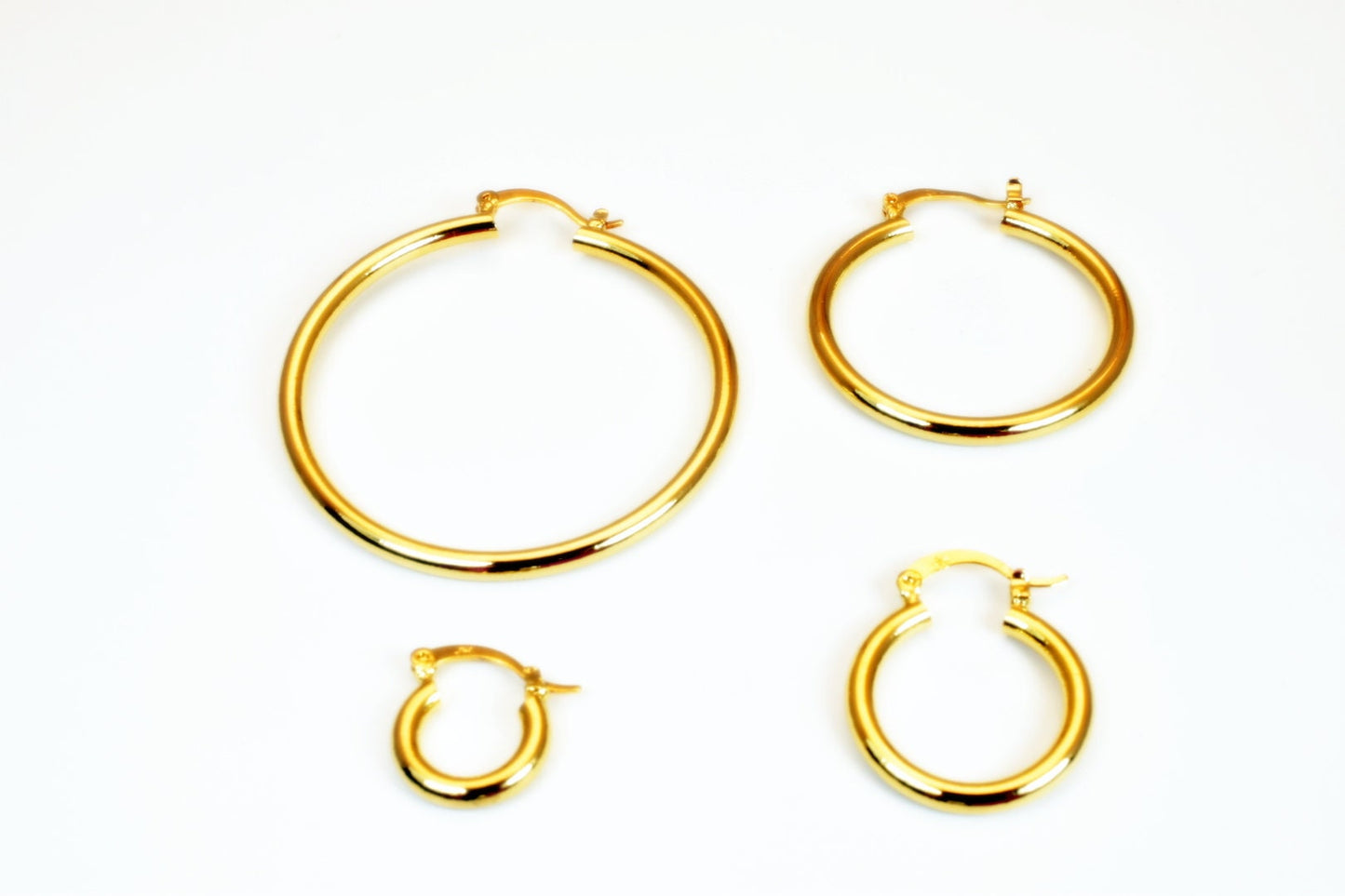 Hoop Earring 18K Gold Filled EP Earring Findings Size 20mm, 25mm, 35mm, 53mm, Thickness 3mm Gorgeous Ladies Girls For Jewelry Making