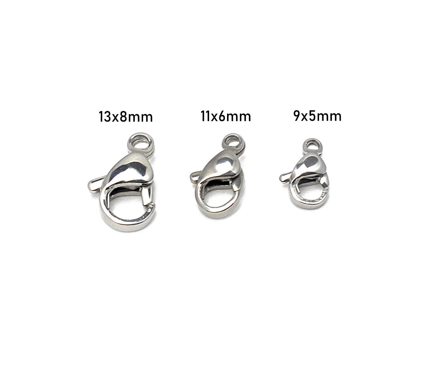 Stainless Steel Lobster Clasp 12PCs/Bag different Sizes 9x5mm/11x6mm/11x5mm/13x6mm/13x8mm/15x7mm Jewelry Finding Parts For Jewelry Making