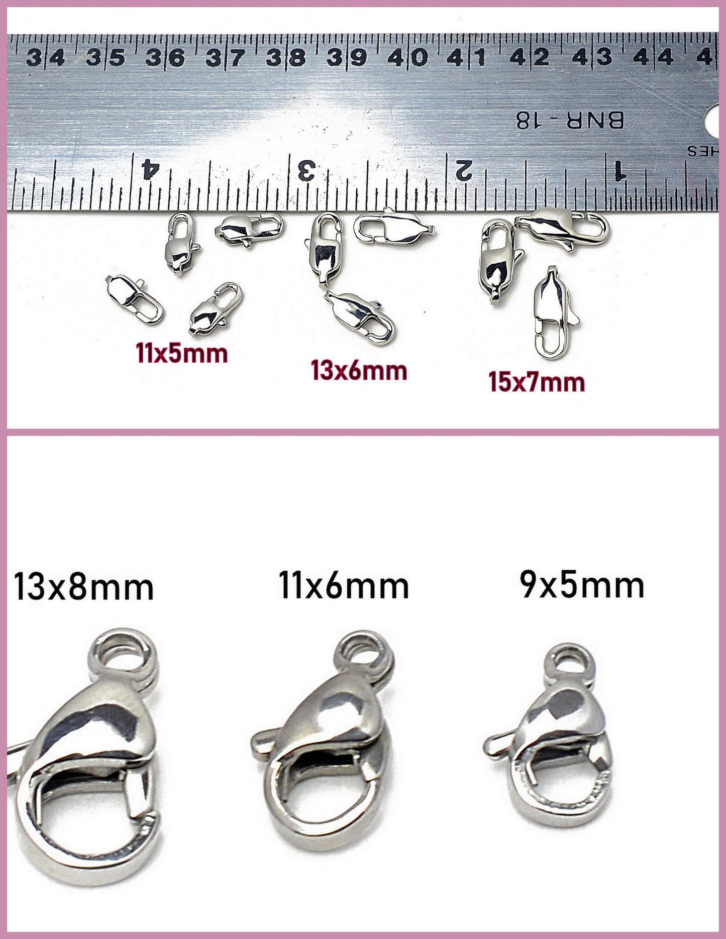 Stainless Steel Lobster Clasp 12PCs/Bag different Sizes 9x5mm/11x6mm/11x5mm/13x6mm/13x8mm/15x7mm Jewelry Finding Parts For Jewelry Making