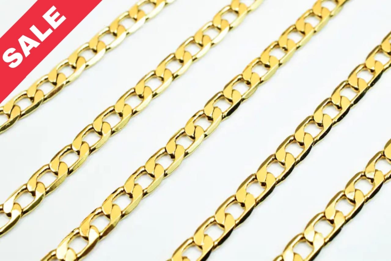 Cuban Gold Plated Flat Chain 18 KGF /14 KGF 3.8mm/4.40mm/5mm/6mm/6.5mm and 8mm Sold by Foot Cuban Link Chain