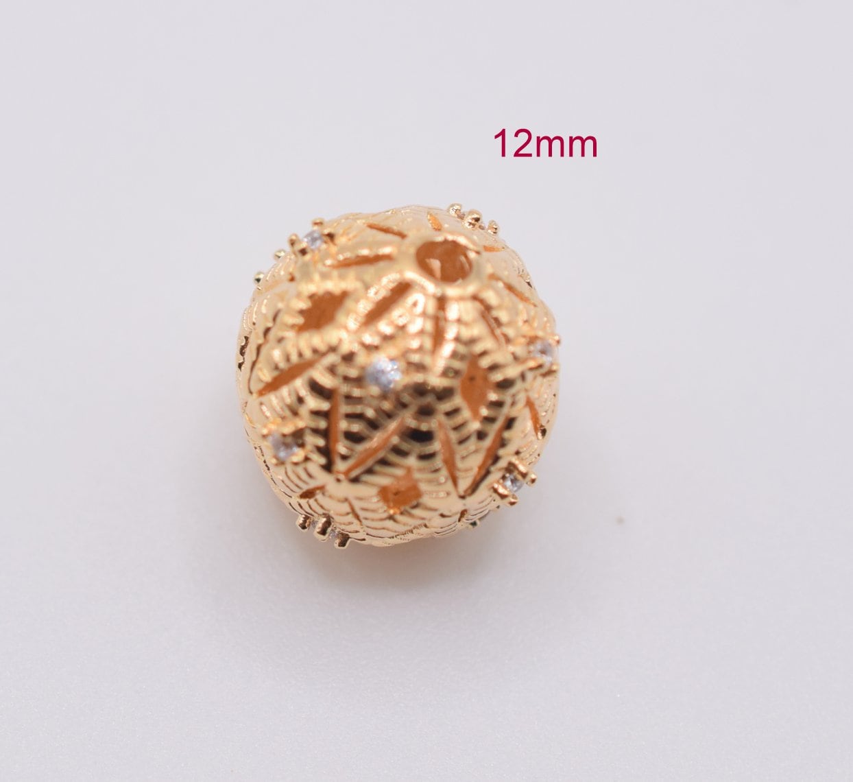 Beaded Jewelry 12mm Round Ball 18k Gold Filled Micro Pave Beads with Clear CZ Cubic Zirconia GFM06G Beads Jewelry USA Seller Sold 3 PCs/PK - BeadsFindingDepot