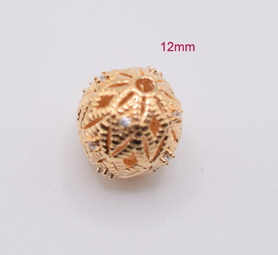 Beaded Jewelry 12mm Round Ball 18k Gold Filled Micro Pave Beads with Clear CZ Cubic Zirconia GFM06G Beads Jewelry USA Seller Sold 3 PCs/PK - BeadsFindingDepot