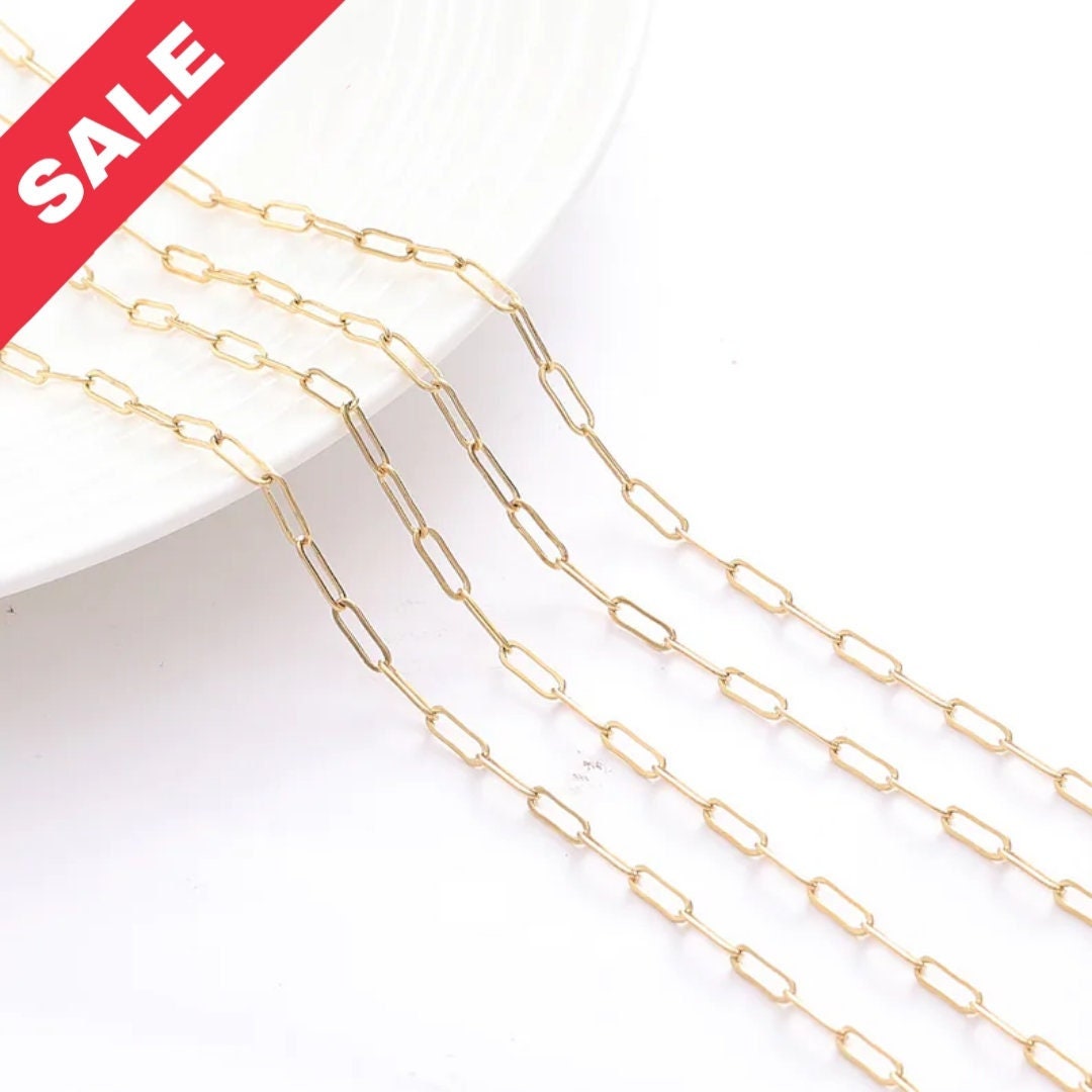 2mm/3mm Gold Plated chain cable /link /paper clip chain 18k findings sold by foot for jewelry making gfc092-gfc096