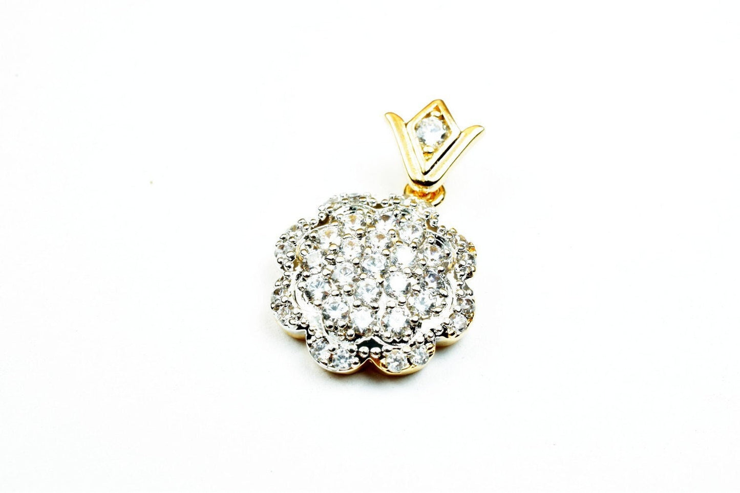 18k as gold filled* rhinestone cz cubic zirconia flower pendant size 18x14.5mm pendant charm for necklace jewelry making gp149