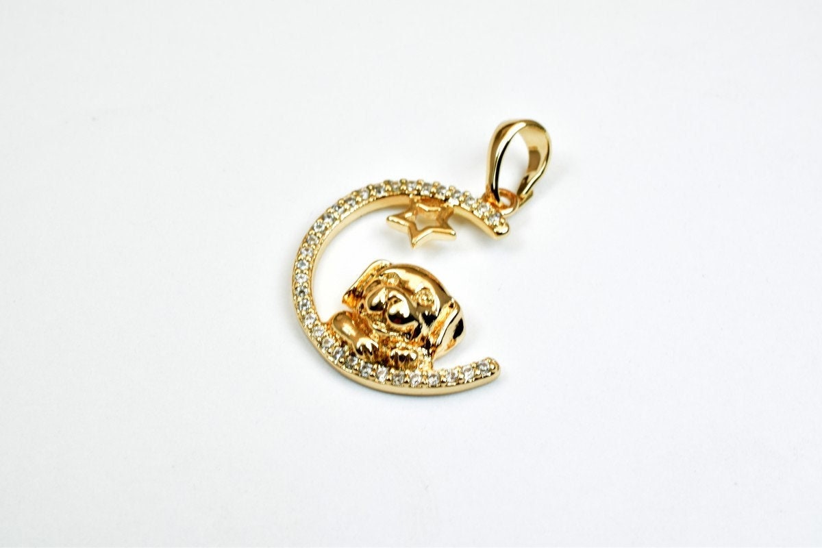 18k as as gold filled* tarnish resistant moon pendant charm with cubic zircon (cz) rhinestone 2 sizes for jewelry making gp96, gp97