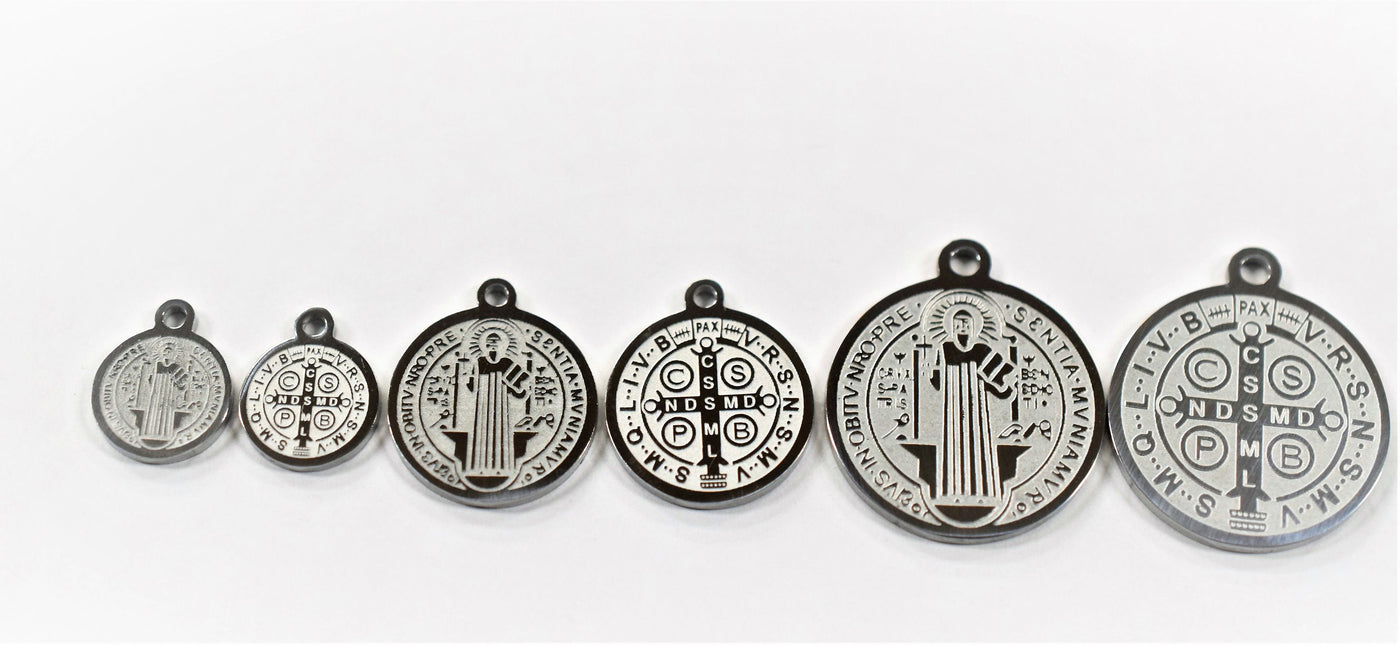 Saint Benito Charm Stainless Steel Size 10mm ,15mm ,20mm Christian Religious, First Communion Baby Baptism For Jewelry Making