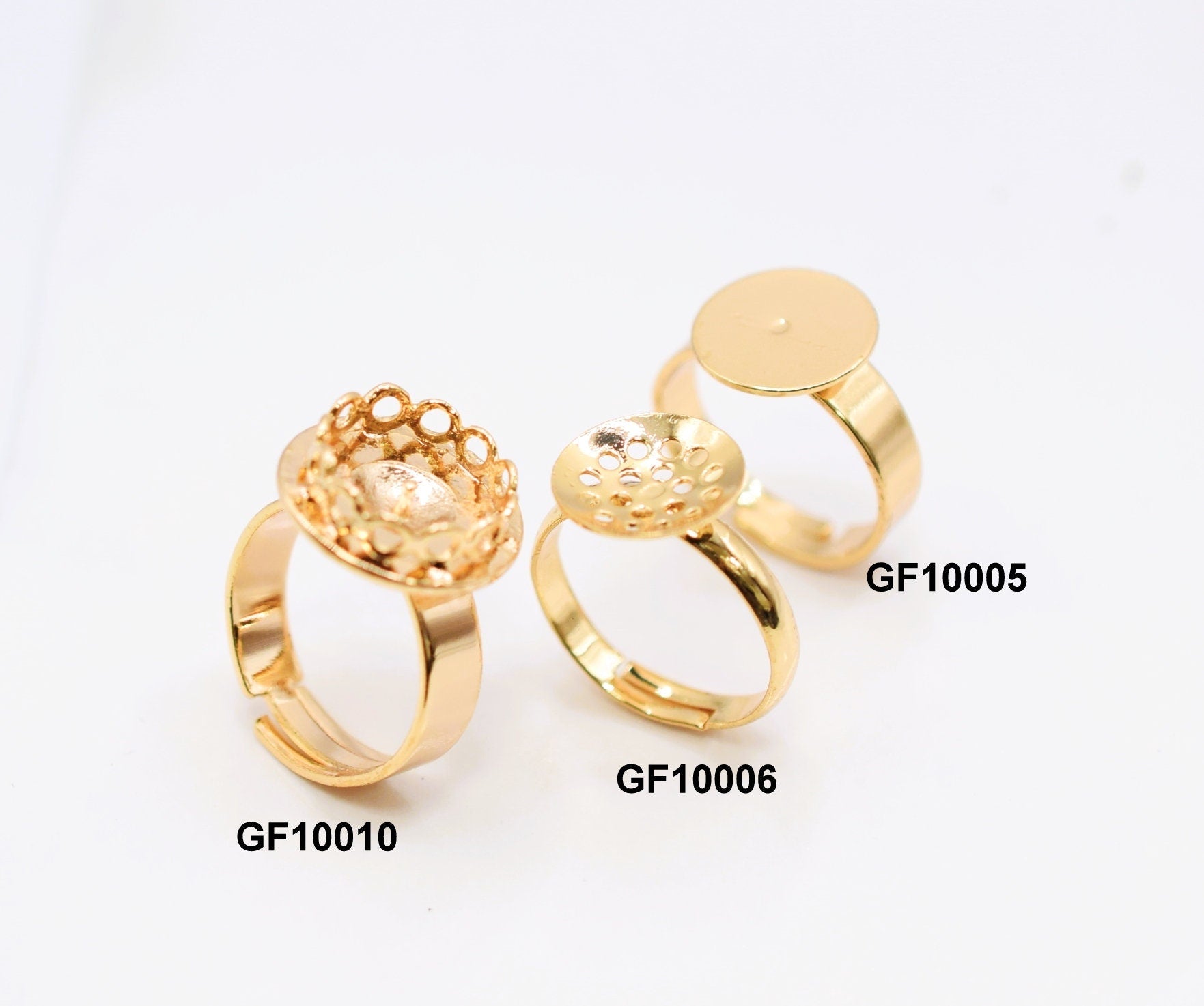 Adjustable Ring 18K Gold Filled Findings Jewelry Plain Flat and with frame for beading 3 PCs/ Pack Customize Personalize ring and wholesale - BeadsFindingDepot