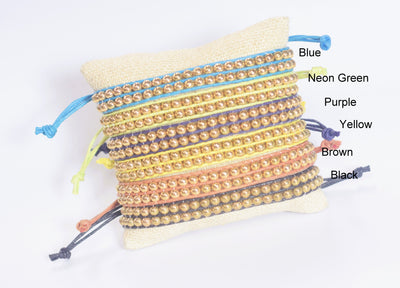 3 dollars for dozen Gold Beads 4mm Macrame Hand Made Bracelet 6 colors 56 Beads in one bracelet and wholesale