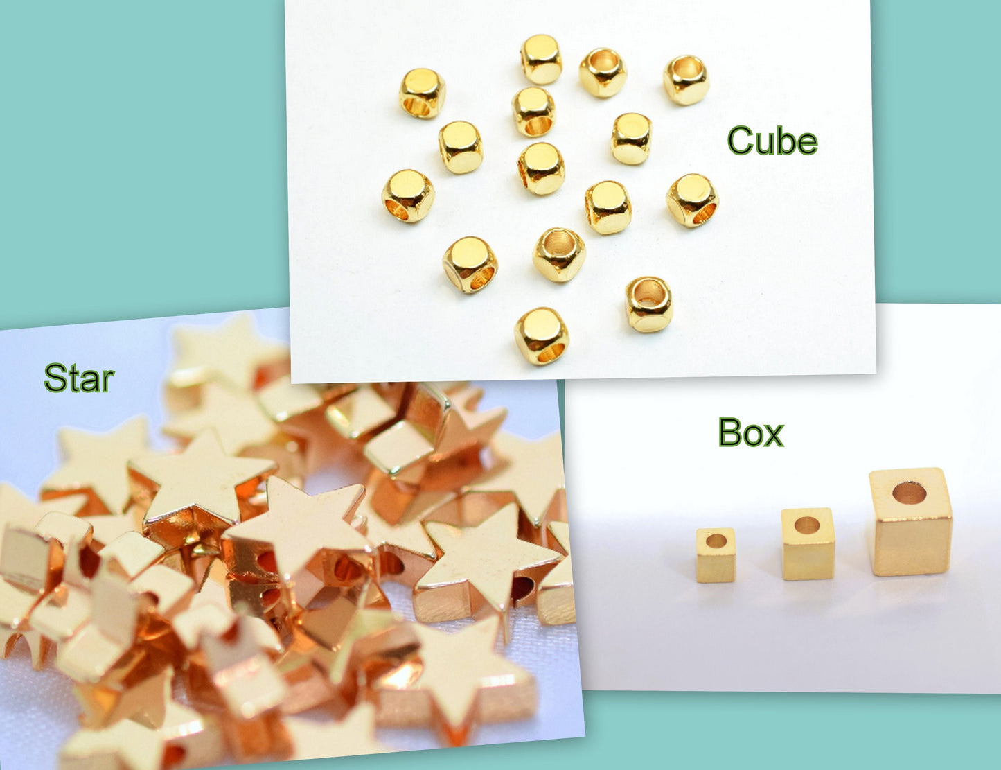 Gold filled EP and pinky gold filled Cube/Box beads size 3mm, 4mm,5mm,6mm and star solid spacer beads, findings for jewelry supplier