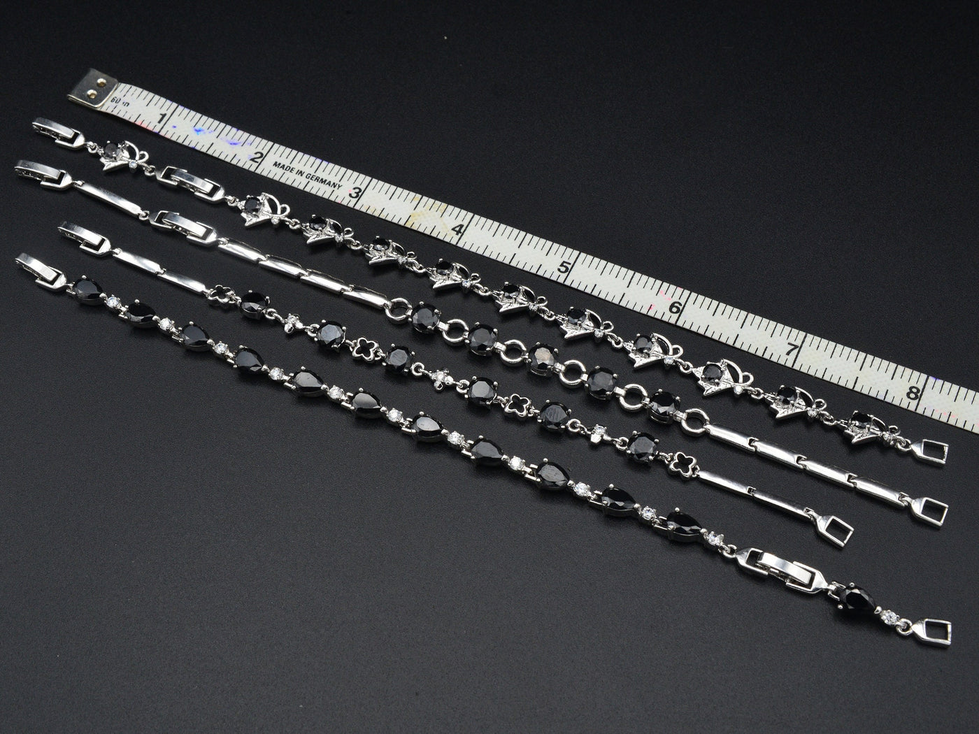 Women Silver Bracelet Rhodium Plated Chain With Black Cubic Zirconia bohemian Bling Bling Jewelry Making tarnish resistant