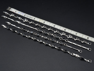 Women Silver Bracelet Rhodium Plated Chain With Black Cubic Zirconia bohemian Bling Bling Jewelry Making tarnish resistant