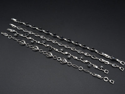 Women Silver Bracelet Rhodium Plated Chain With Black Cubic Zirconia bohemian Bling for Jewelry Making tarnish resistant