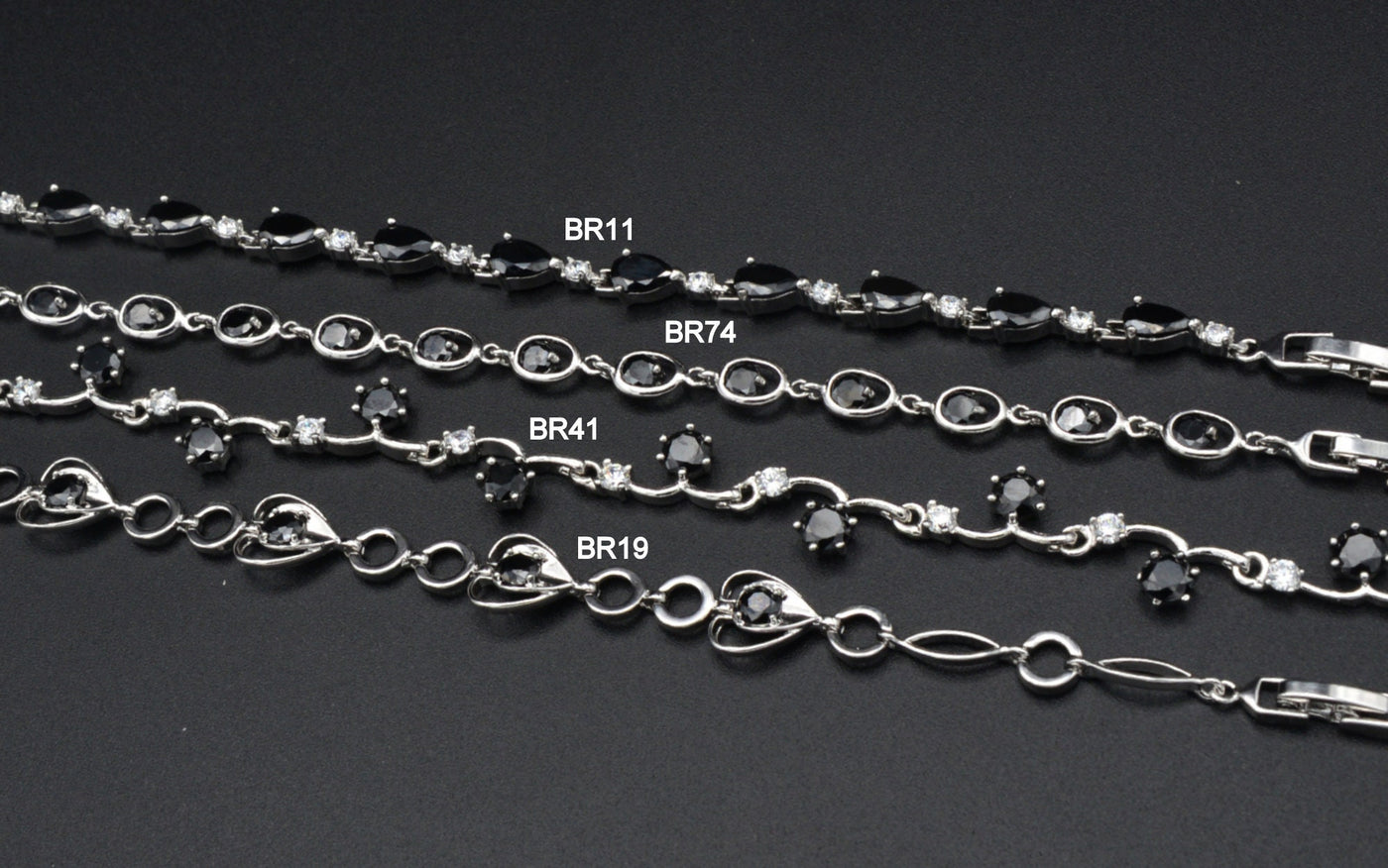 Women Silver Bracelet Rhodium Plated Chain With Black Cubic Zirconia bohemian Bling for Jewelry Making tarnish resistant