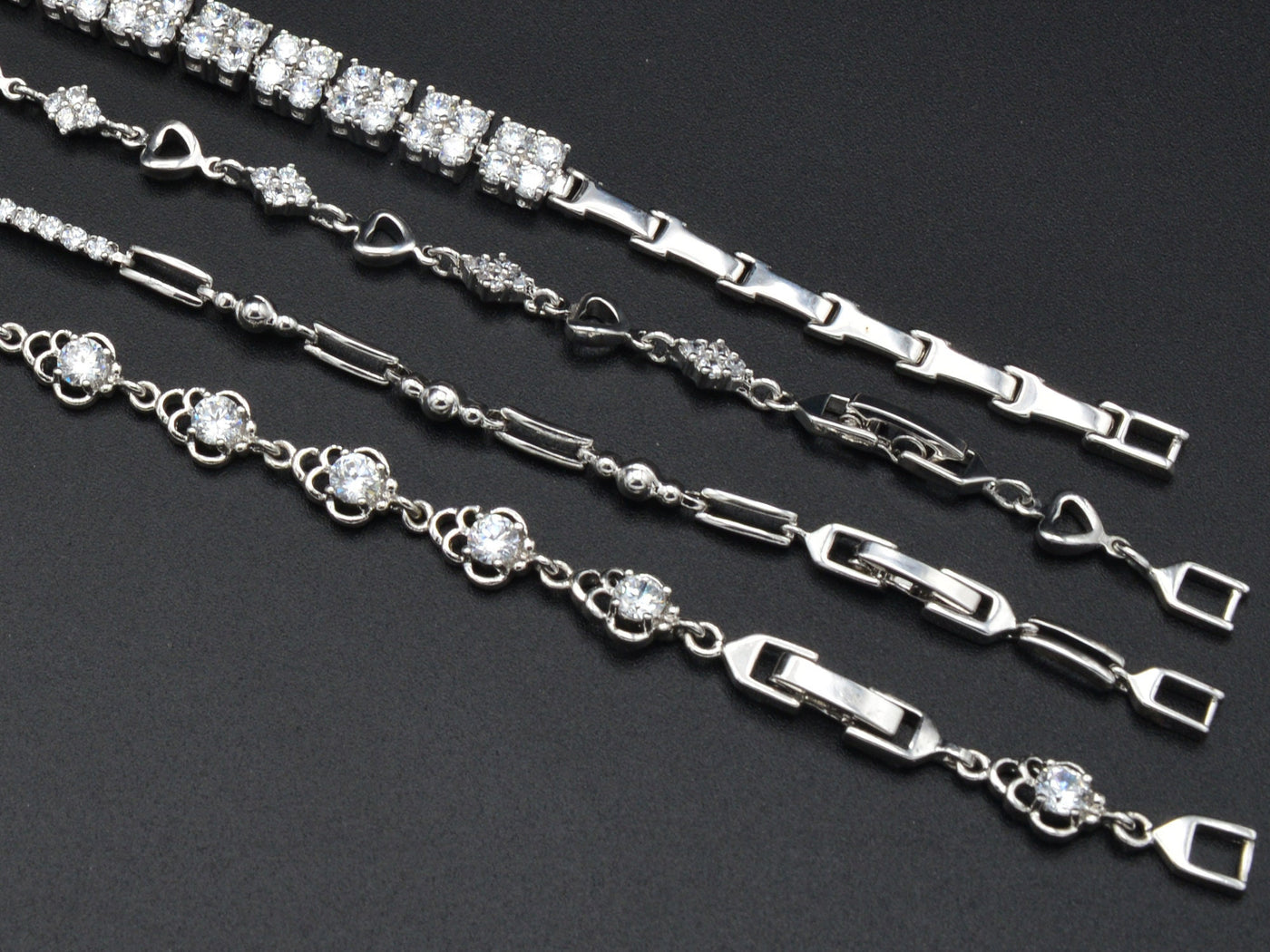 Women Silver Bracelet Rhodium Plated Chain With Clear Cubic Zirconia bohemian Bling for Jewelry Making tarnish resistant