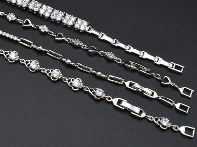 Women Silver Bracelet Rhodium Plated Chain With Clear Cubic Zirconia bohemian Bling for Jewelry Making tarnish resistant