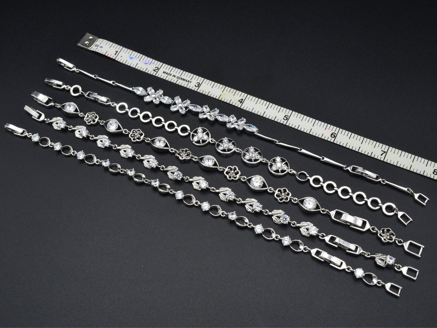 Women Silver Bracelet Rhodium Plated Chain With Clear Cubic Zirconia bohemian Flower and leaf design for Jewelry Making tarnish resistant