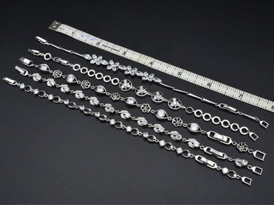 Women Silver Bracelet Rhodium Plated Chain With Clear Cubic Zirconia bohemian Flower and leaf design for Jewelry Making tarnish resistant