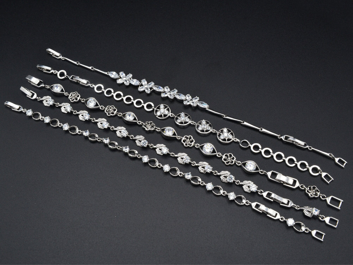 Women Silver Bracelet Rhodium Plated Chain With Clear Cubic Zirconia bohemian Flower and leaf design for Jewelry Making tarnish resistant
