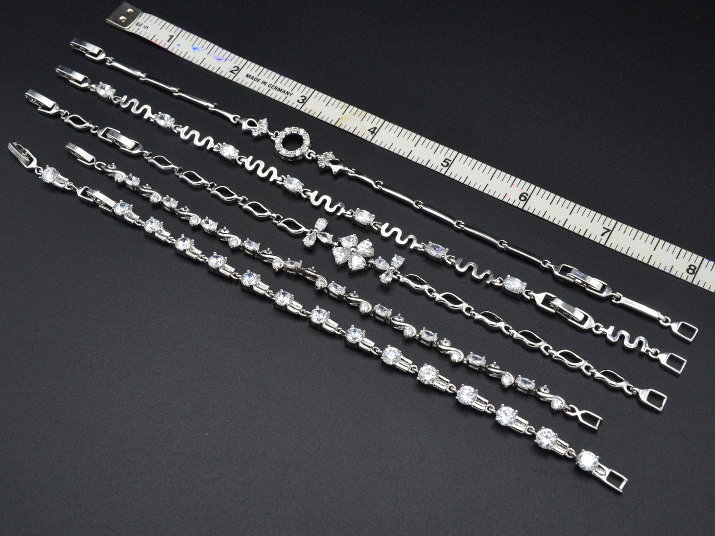 Women Silver Bracelet Rhodium Plated Chain With Clear Cubic Zirconia zig zag, Flower and leaf design for Jewelry Making tarnish resistant