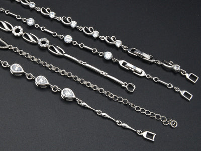 Women Silver Bracelet Rhodium Plated Link Chain With Clear Cubic Zirconia Flower and Marquize design for Jewelry Making tarnish resistant