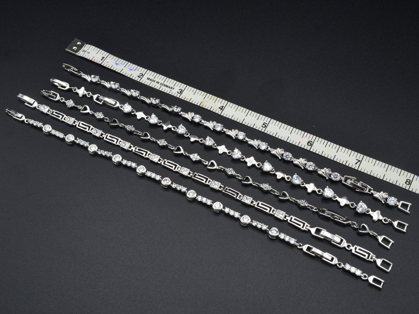 Women Silver Bracelet Rhodium Plated Link Chain With Clear Cubic Zirconia Flower,Heart and leaf design for Jewelry Making tarnish resistant