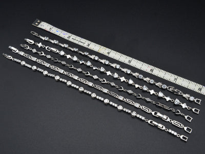 Women Silver Bracelet Rhodium Plated Link Chain With Clear Cubic Zirconia Flower,Heart and leaf design for Jewelry Making tarnish resistant