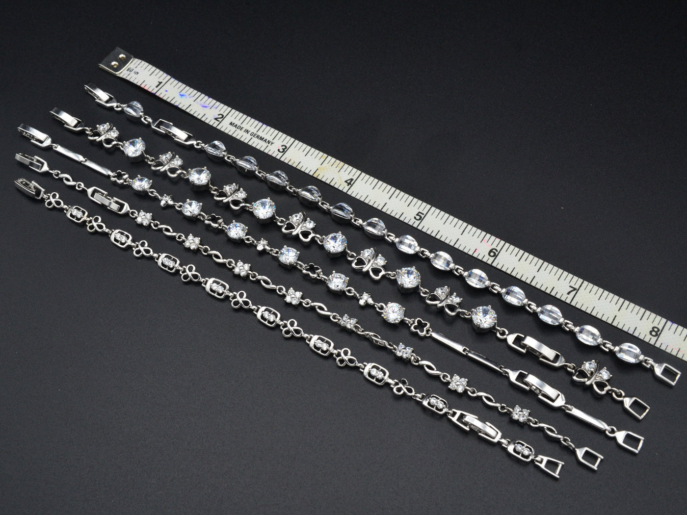 Women Silver Bracelet Rhodium Plated Link Chain With Clear Cubic Zirconia Flower,Faceted, leaf design for Jewelry Making tarnish resistant