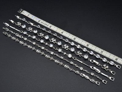 Women Silver Bracelet Rhodium Plated Link Chain With Clear Cubic Zirconia Flower,Faceted, leaf design for Jewelry Making tarnish resistant