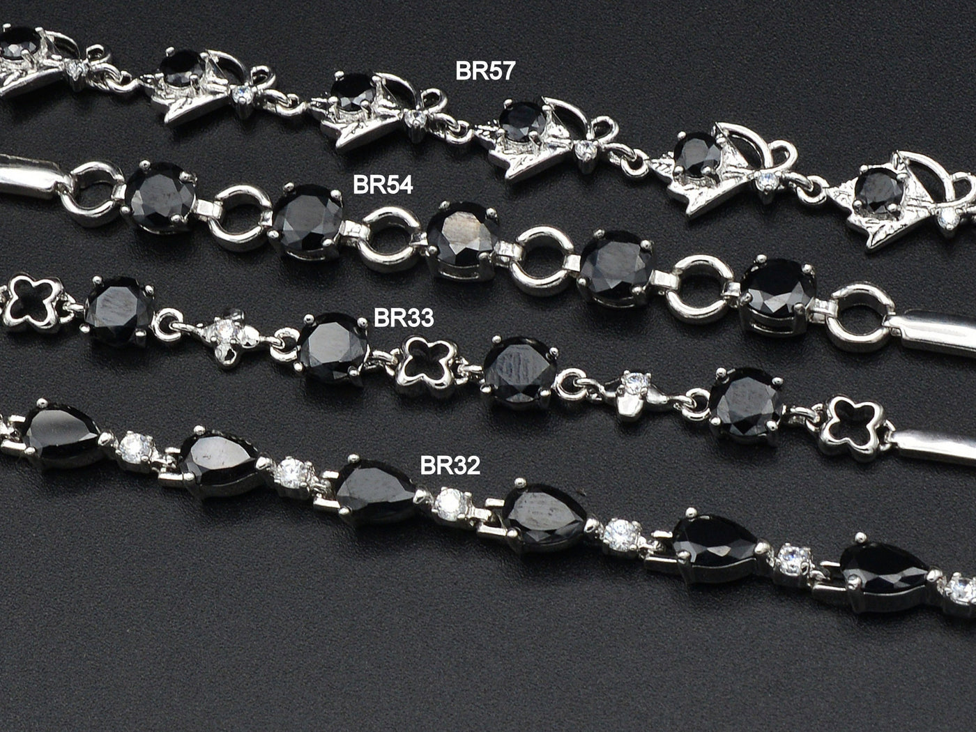 Women Silver Bracelet Rhodium Plated Chain With Black Cubic Zirconia bohemian Bling Bling Jewelry Making tarnish resistant